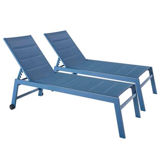 Set aus 2 Sonnenliegestühlen mit Rädern, 5-fach verstellbar