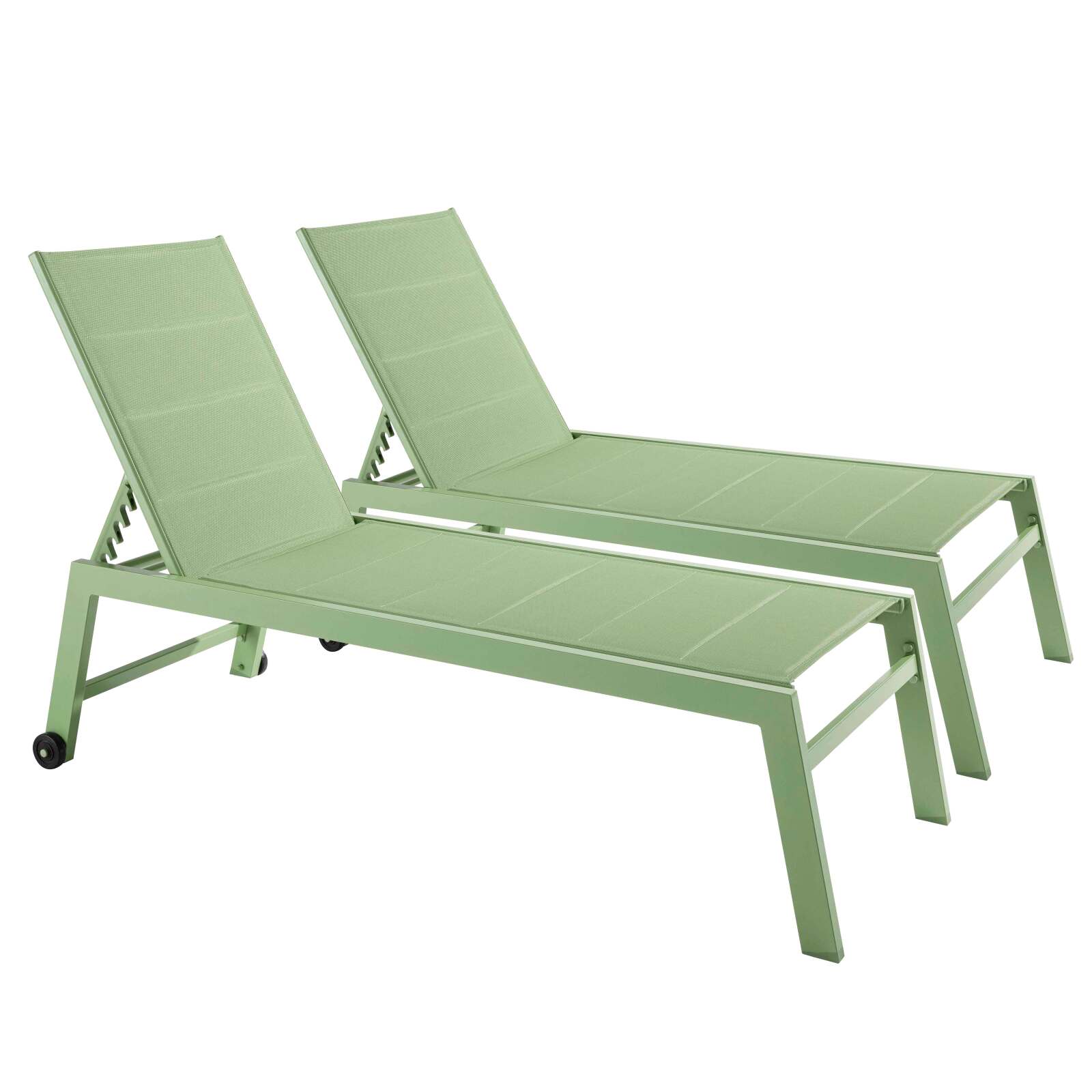 Set aus 2 Sonnenliegestühlen mit Rädern, 5-fach verstellbar 