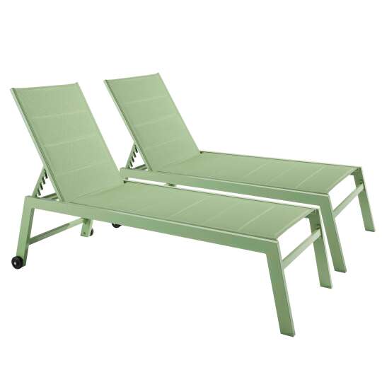 Set aus 2 Sonnenliegestühlen mit Rädern, 5-fach verstellbar