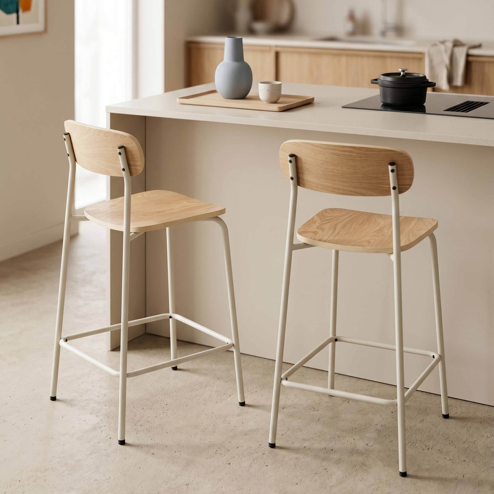Barstühle aus Holz und Metall - 2er-Set