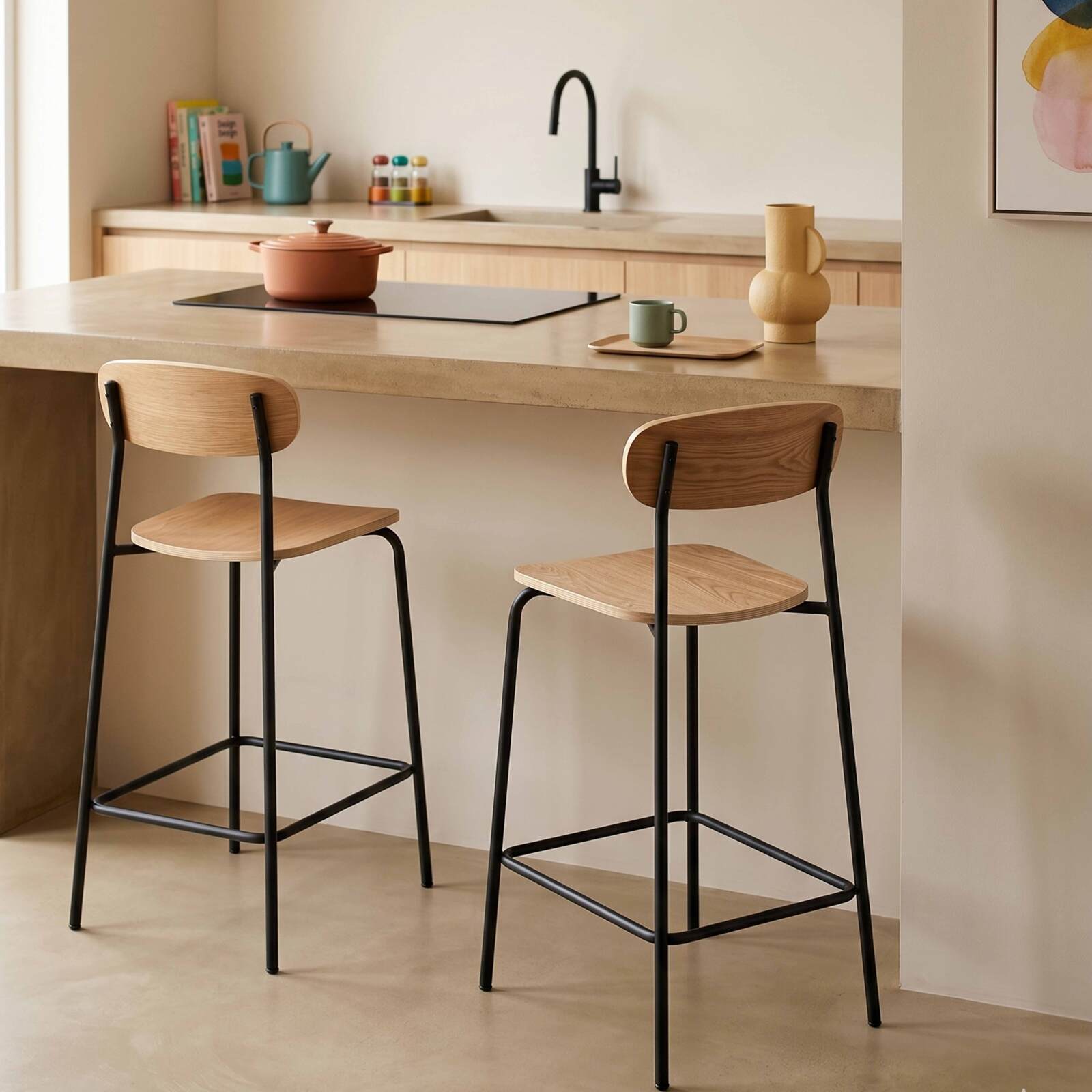 Barstühle aus Holz und Metall - 2er-Set