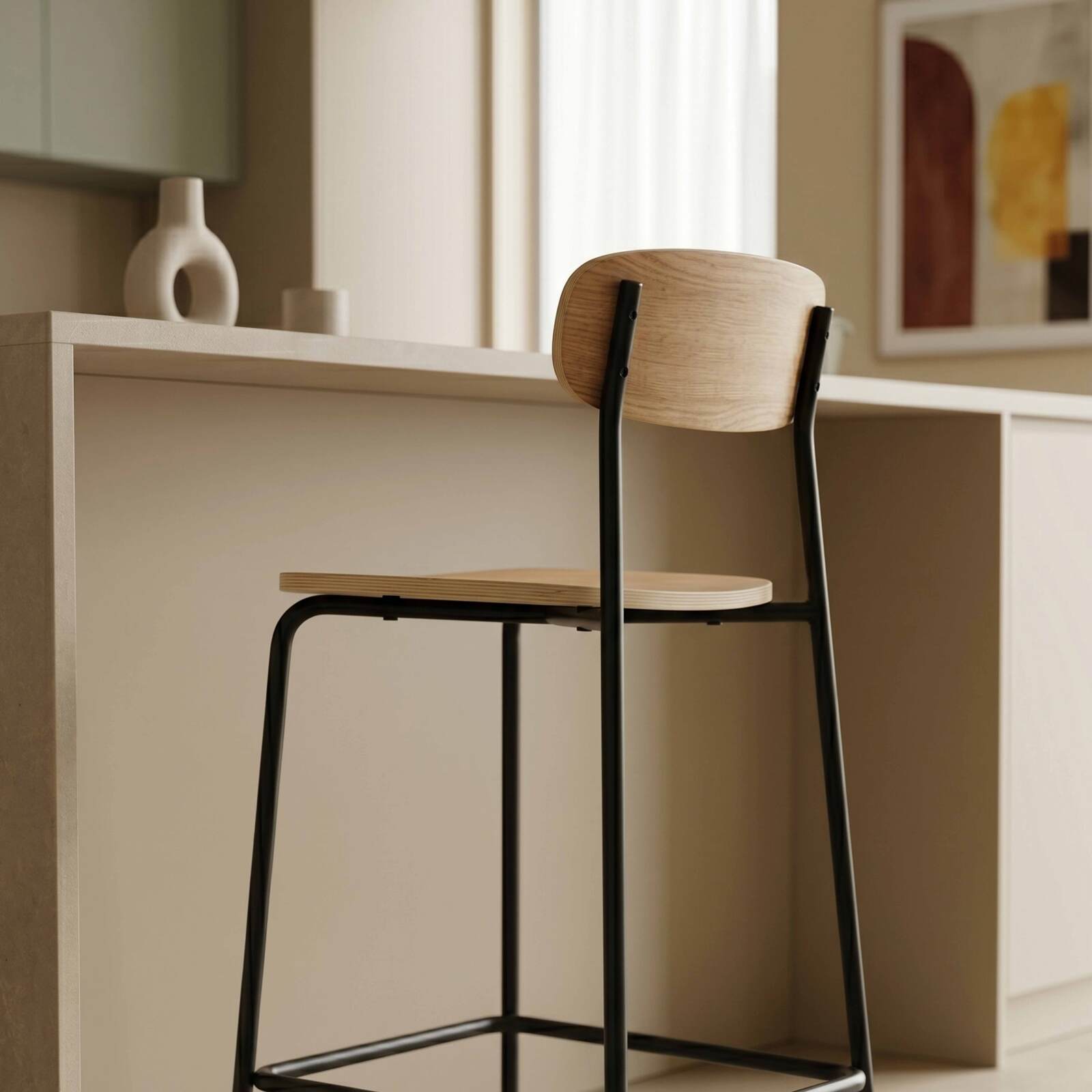 Barstühle aus Holz und Metall - 2er-Set