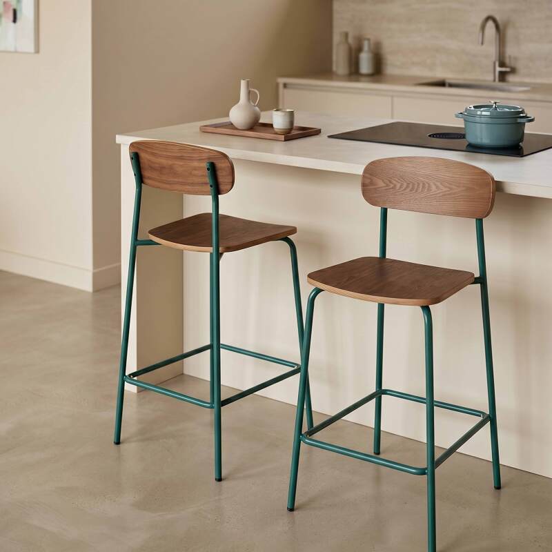 Barstühle aus Holz und Metall - 2er-Set (2/8)