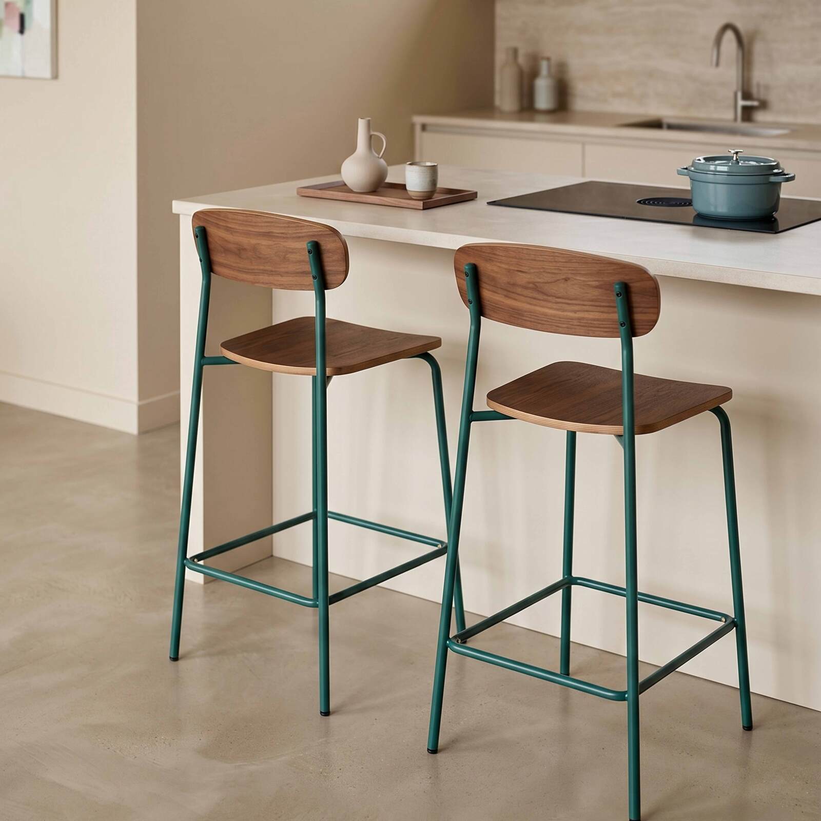 Barstühle aus Holz und Metall - 2er-Set