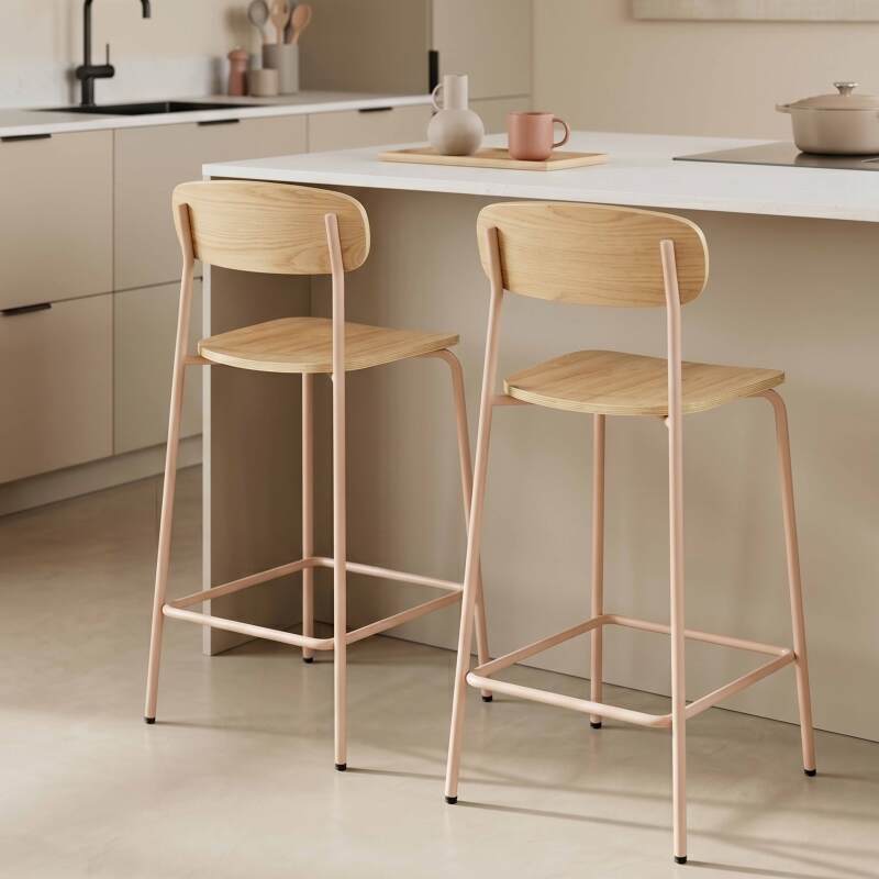 Barstühle aus Holz und Metall - 2er-Set