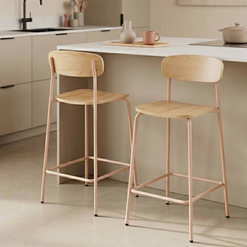 Barstühle aus Holz und Metall - 2er-Set (2/8)