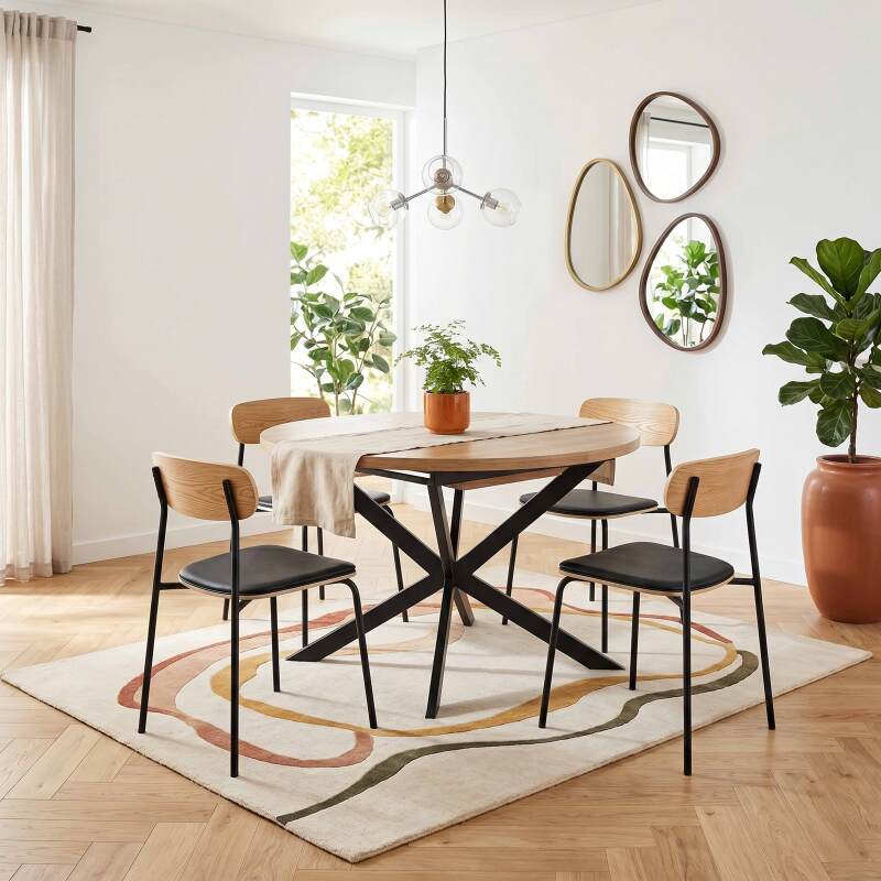 Esstisch ausziehbar, rund, aus Metall und Holzoptik, für 6 bis 8 Personen - Lifestyle