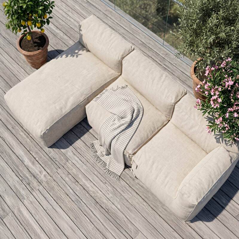 Modulare Gartenmöbel für 3 Personen bestehend aus 1 Kaminsessel, 1 Ecksessel und 1 Chaiselongue (2/8)