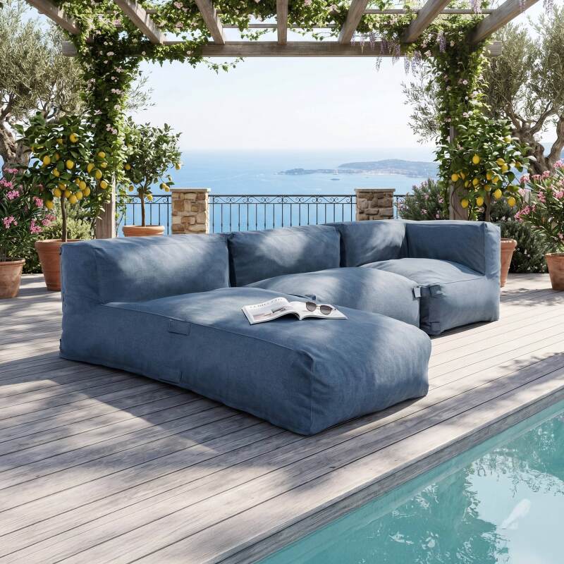 Modulare Gartenmöbel für 3 Personen bestehend aus 1 Kaminsessel, 1 Ecksessel und 1 Chaiselongue - Lifestyle