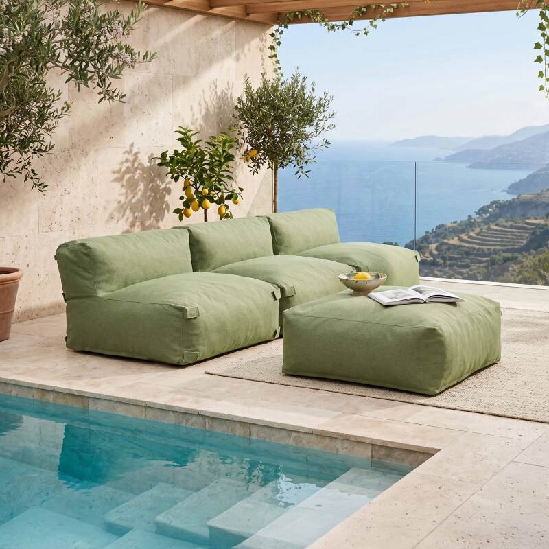 Modulare Gartenmöbel für 4 Personen bestehend aus 3 Sesseln und 1 Sitzsack