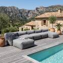 Modulare Gartenmöbel für 6 Personen bestehend aus 3 Kaminstühlen, 1 Ecksessel, 1 Chaiselongue und 1 Sitzsack
