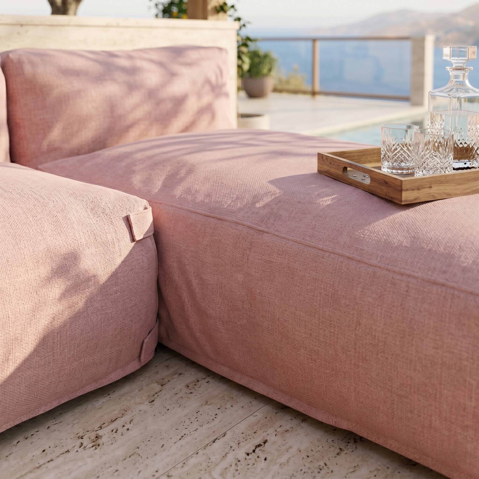 Modulare Gartenmöbel für 2 Personen bestehend aus 1 Sessel und 1 Chaiselongue
