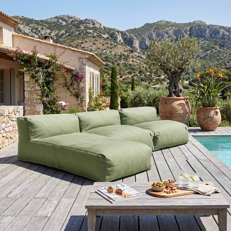 Modulare Gartenmöbel für 3 Personen bestehend aus 2 Sesseln und 1 Chaiselongue
