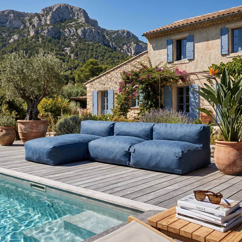 Modulare Gartenmöbel für 3 Personen bestehend aus 2 Sesseln und 1 Chaiselongue