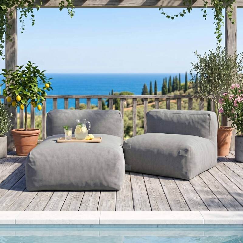 Modulare Gartenmöbel für 2 Personen bestehend aus 1 Sessel und 1 Chaiselongue (5/7)