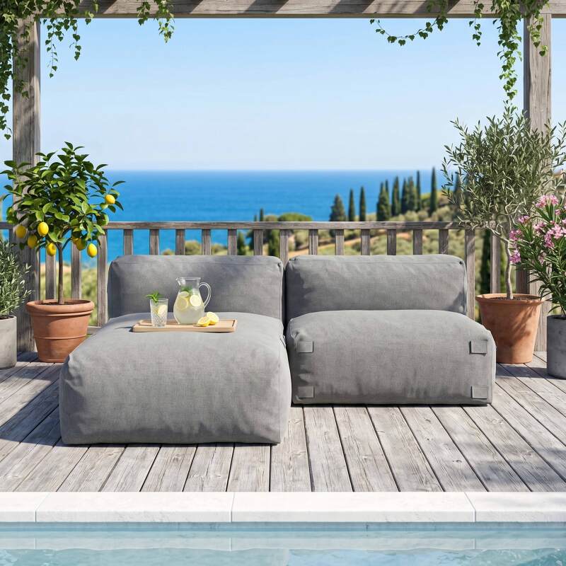 Modulare Gartenmöbel für 2 Personen bestehend aus 1 Sessel und 1 Chaiselongue - Lifestyle