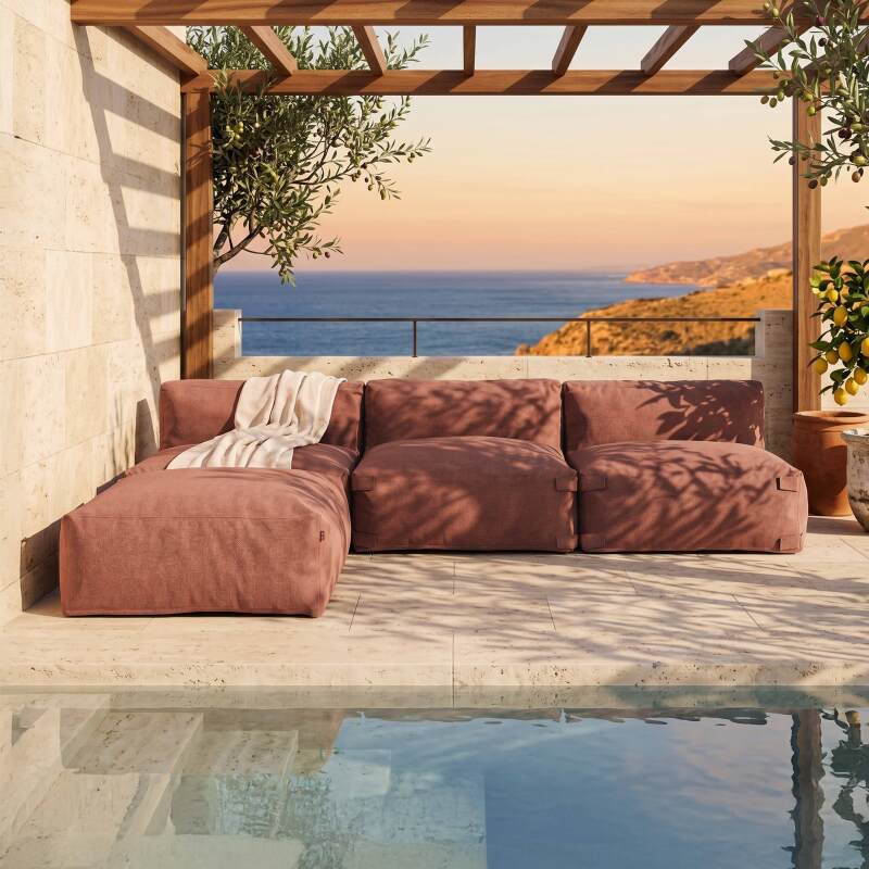 Modulare Gartenmöbel für 4 Personen bestehend aus 3 Sesseln und 1 Sitzsack - Lifestyle