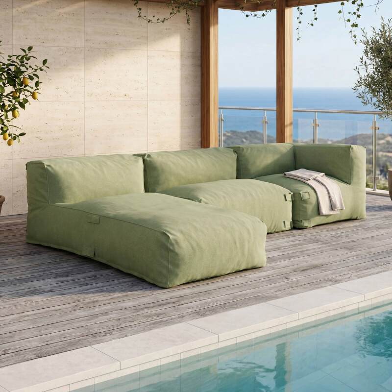 Modulare Gartenmöbel für 3 Personen bestehend aus 1 Kaminsessel, 1 Ecksessel und 1 Chaiselongue - Lifestyle