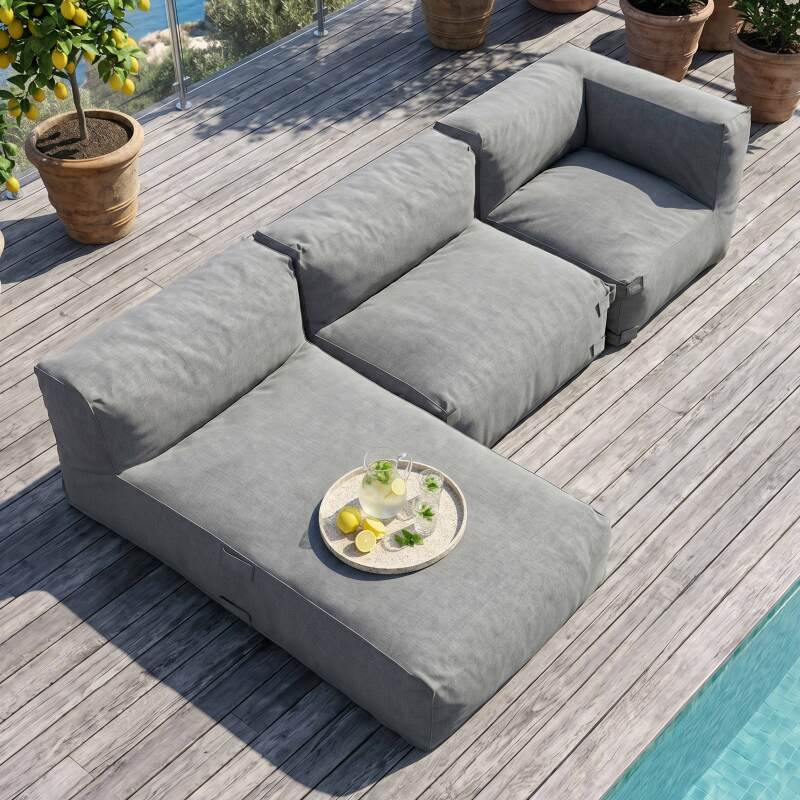 Modulare Gartenmöbel für 3 Personen bestehend aus 1 Kaminsessel, 1 Ecksessel und 1 Chaiselongue (2/8)