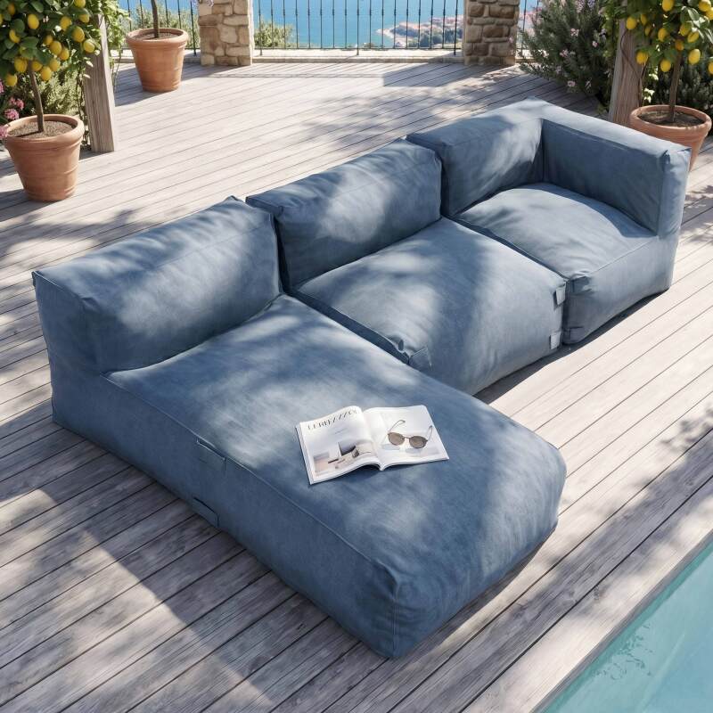 Modulare Gartenmöbel für 3 Personen bestehend aus 1 Kaminsessel, 1 Ecksessel und 1 Chaiselongue (7/8)