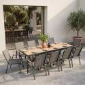 Ausziehbarer Gartentisch aus Aluminium und Holzoptik 8 bis 10 Personen 187/250x90 cm