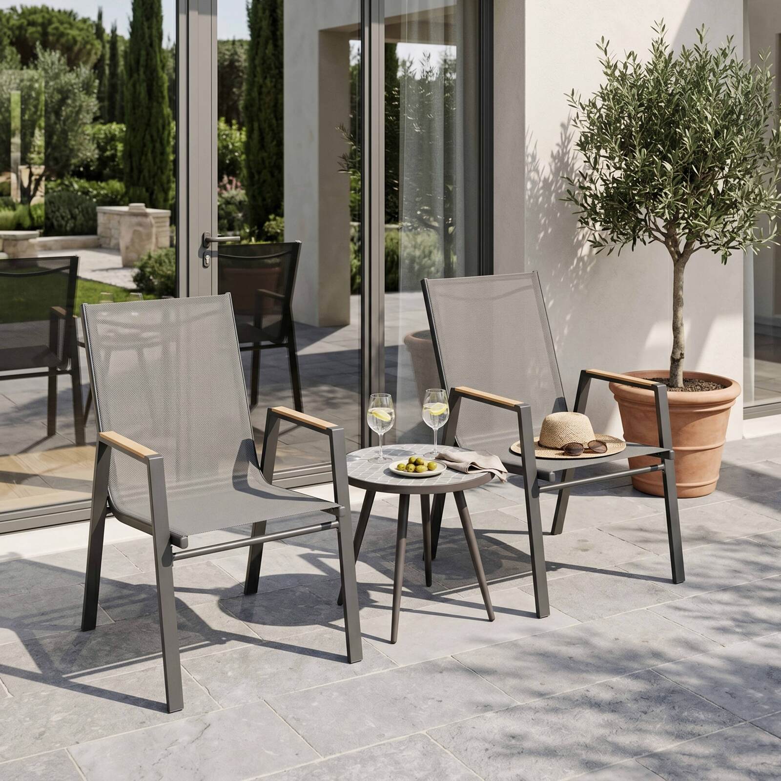 Gartenstühle aus Aluminium und Textilene mit Armlehnen - 2er-Set