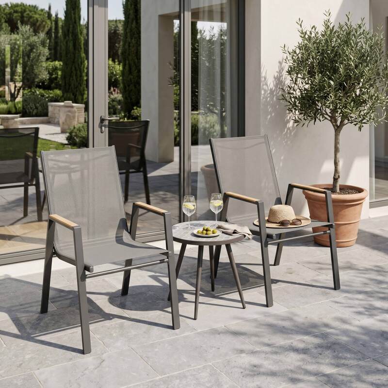 Gartenstühle aus Aluminium und Textilene mit Armlehnen - 2er-Set