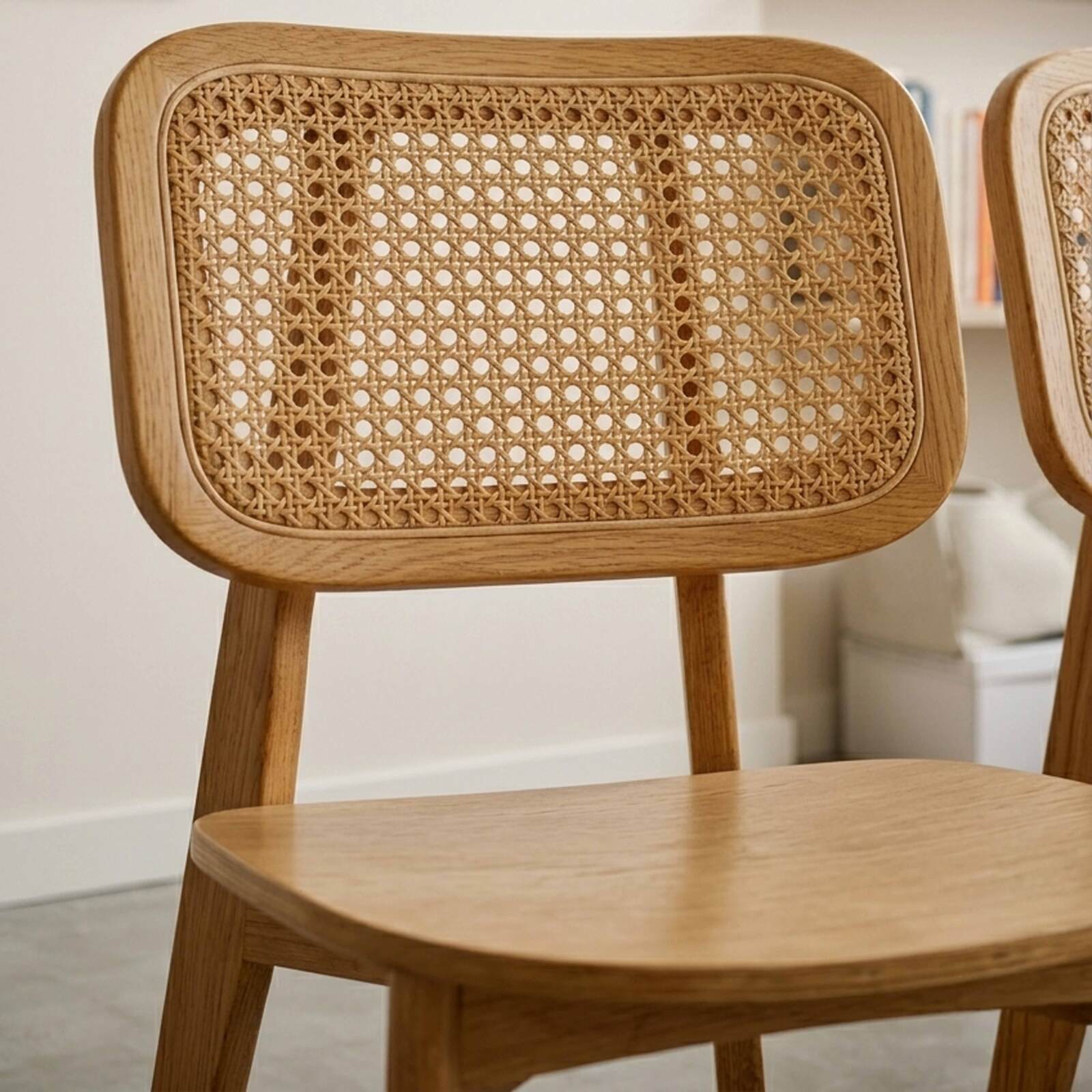 Stühle aus Ulmenholz und natürlichem Rattan mit Rückenlehne im Rohrgeflecht-Stil - 2er-Set