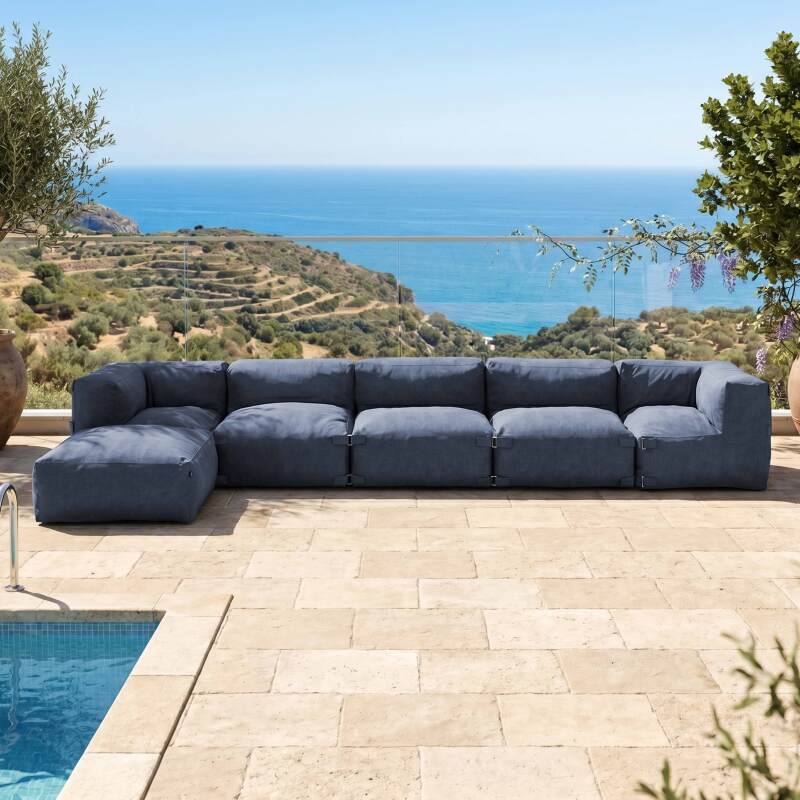 Modulare Gartenmöbel für 6 Personen bestehend aus 3 Sesseln, 2 Ecksesseln und 1 Sitzsack - Lifestyle