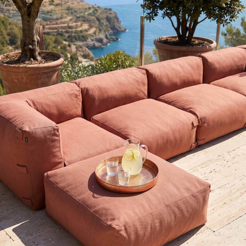 Modulare Gartenmöbel für 6 Personen bestehend aus 3 Sesseln, 2 Ecksesseln und 1 Sitzsack (2/6)