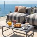 Modulare Gartenmöbel, gestreift für 4 Personen mit Gestell, 3 Sesseln, 1 Pouf und Couchtisch