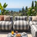 Modulare Gartenmöbel, gestreift für 4 Personen mit Gestell, 3 Sesseln, 1 Pouf und Couchtisch