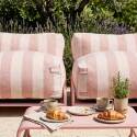 Modulare Gartenmöbel, gestreift für 4 Personen mit Gestell, 3 Sesseln, 1 Pouf und Couchtisch