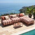 Modulare Gartenmöbel, gestreift für 4 Personen mit Gestell, 3 Sesseln, 1 Pouf und Couchtisch