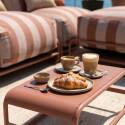 Modulare Gartenmöbel, gestreift für 4 Personen mit Gestell, 3 Sesseln, 1 Pouf und Couchtisch