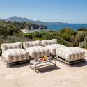 Modulare Gartenmöbel, gestreift für 4 Personen mit Gestell, 3 Sesseln, 1 Pouf und Couchtisch