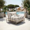 Modulare Gartenmöbel, gestreift für 4 Personen mit Gestell, 3 Sesseln, 1 Pouf und Couchtisch