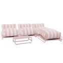 Modulare Gartenmöbel, gestreift für 4 Personen mit Gestell, 3 Sesseln, 1 Pouf und Couchtisch
