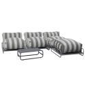 Modulare Gartenmöbel, gestreift für 4 Personen mit Gestell, 3 Sesseln, 1 Pouf und Couchtisch
