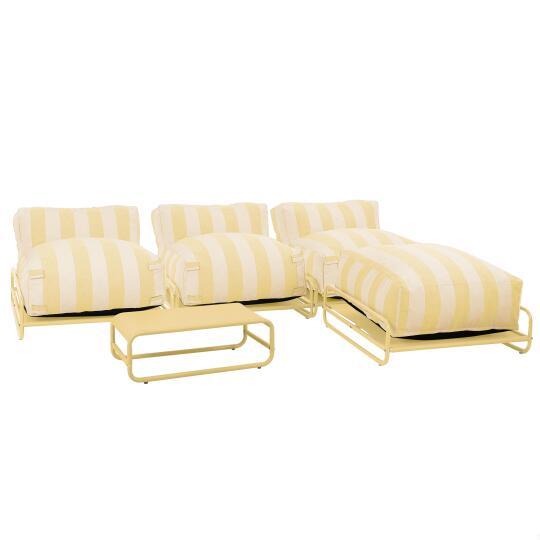 Modulare Gartenmöbel, gestreift für 4 Personen mit Gestell, 3 Sesseln, 1 Pouf und Couchtisch