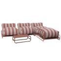 Modulare Gartenmöbel, gestreift für 4 Personen mit Gestell, 3 Sesseln, 1 Pouf und Couchtisch