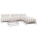 Modulare Gartenmöbel, gestreift für 4 Personen mit Gestell, 3 Sesseln, 1 Pouf und Couchtisch