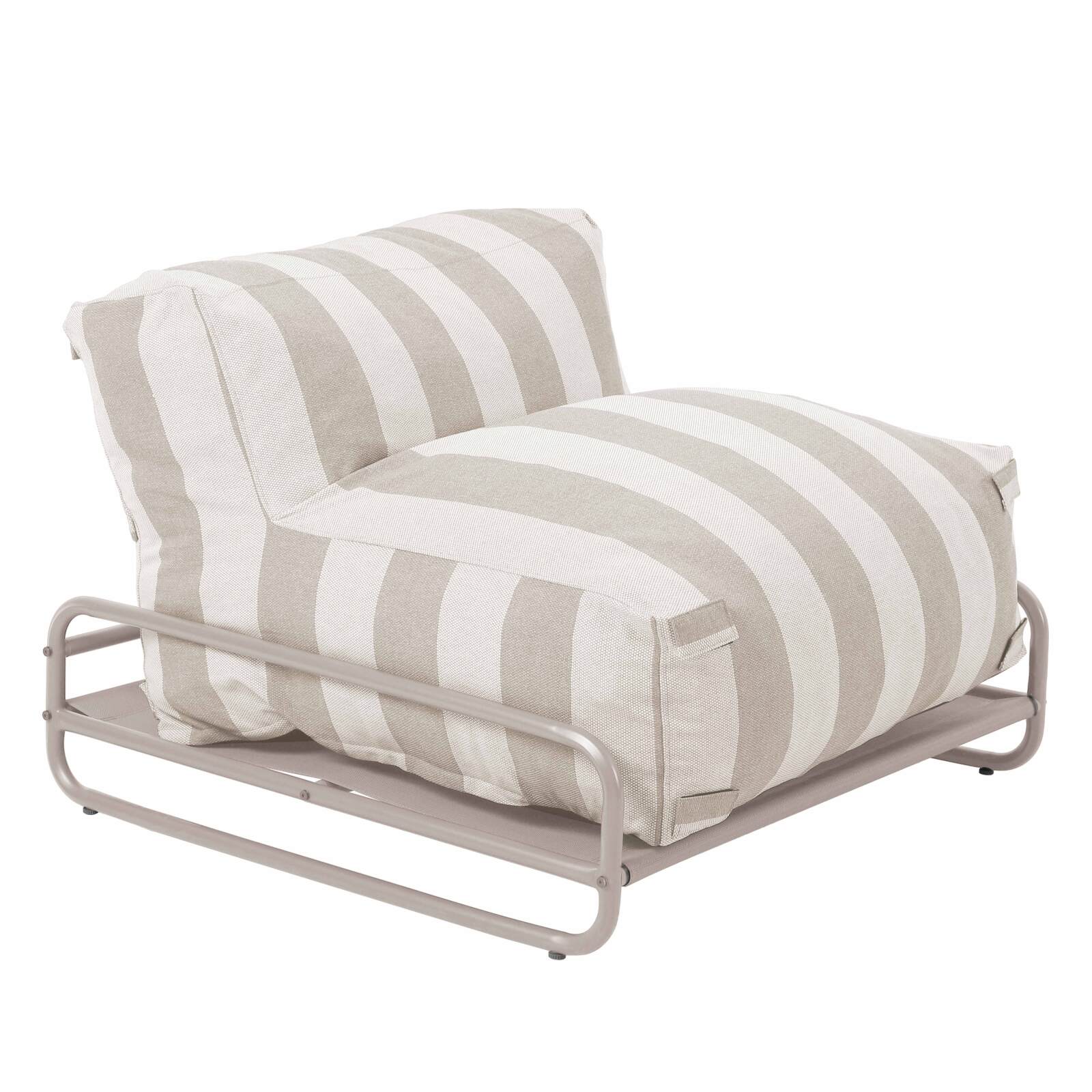 Modulare Gartenmöbel, gestreift für 4 Personen mit Gestell, 3 Sesseln, 1 Pouf und Couchtisch