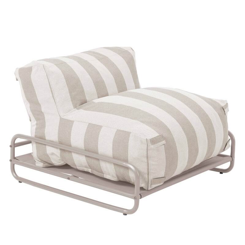 Modulare Gartenmöbel, gestreift für 4 Personen mit Gestell, 3 Sesseln, 1 Pouf und Couchtisch (6/7)