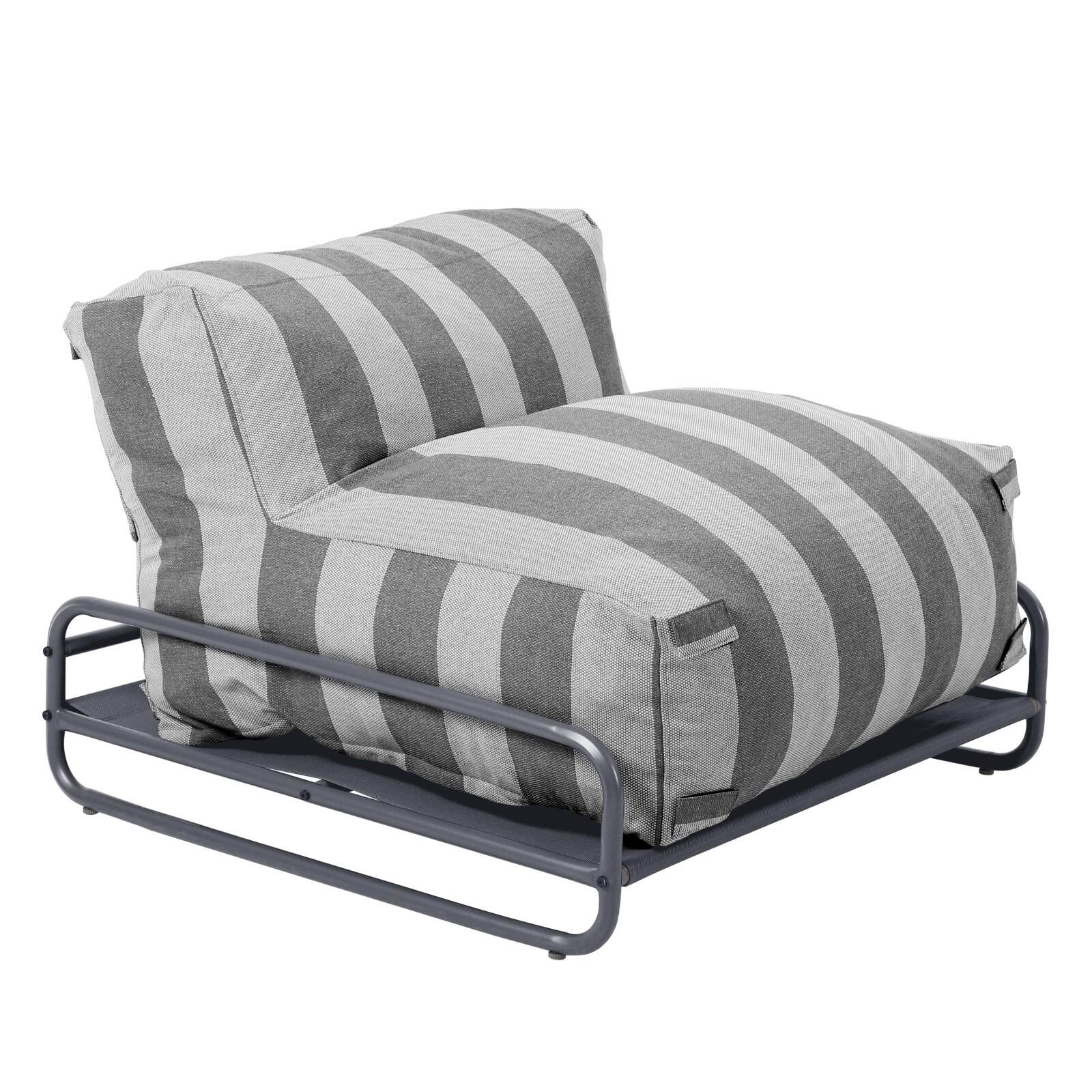 Modulare Gartenmöbel, gestreift für 4 Personen mit Gestell, 3 Sesseln, 1 Pouf und Couchtisch