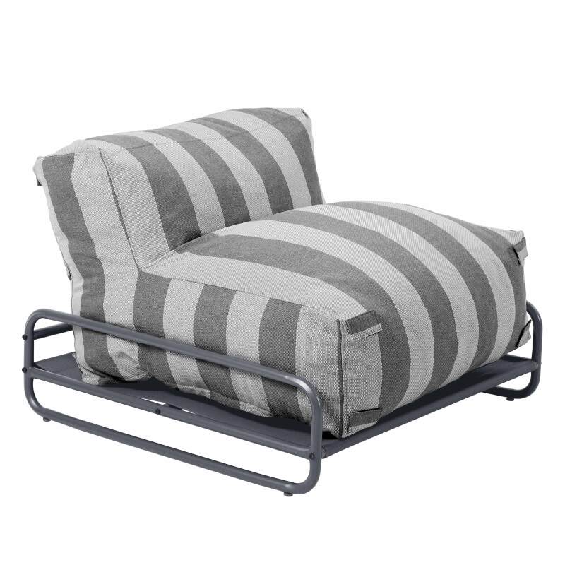 Modulare Gartenmöbel, gestreift für 4 Personen mit Gestell, 3 Sesseln, 1 Pouf und Couchtisch (6/7)