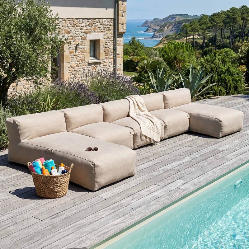 Modulare Gartenmöbel für 5 Personen bestehend aus 3 Sesseln und 2 Chaiselongues