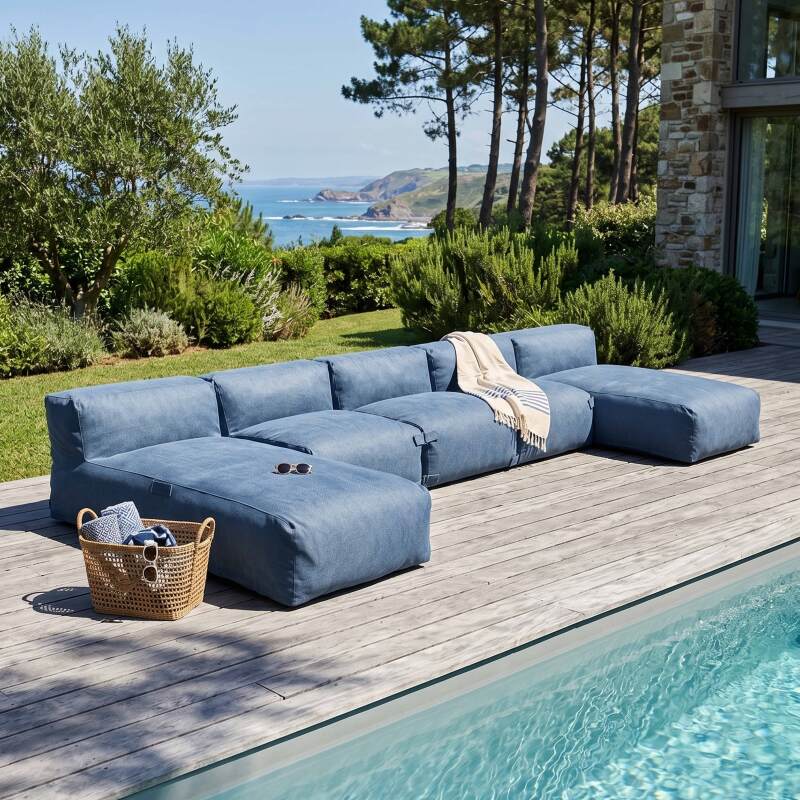Modulare Gartenmöbel für 5 Personen bestehend aus 3 Sesseln und 2 Chaiselongues