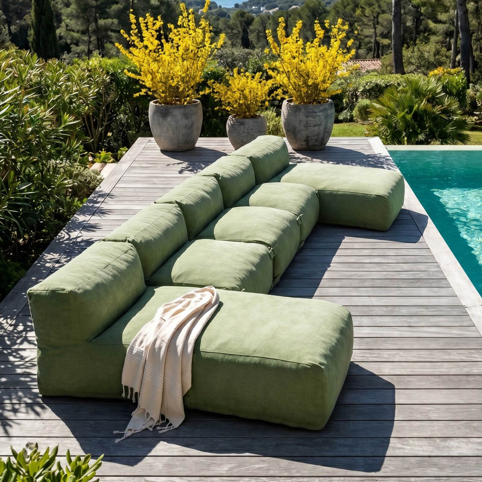 Modulare Gartenmöbel für 5 Personen bestehend aus 3 Sesseln und 2 Chaiselongues