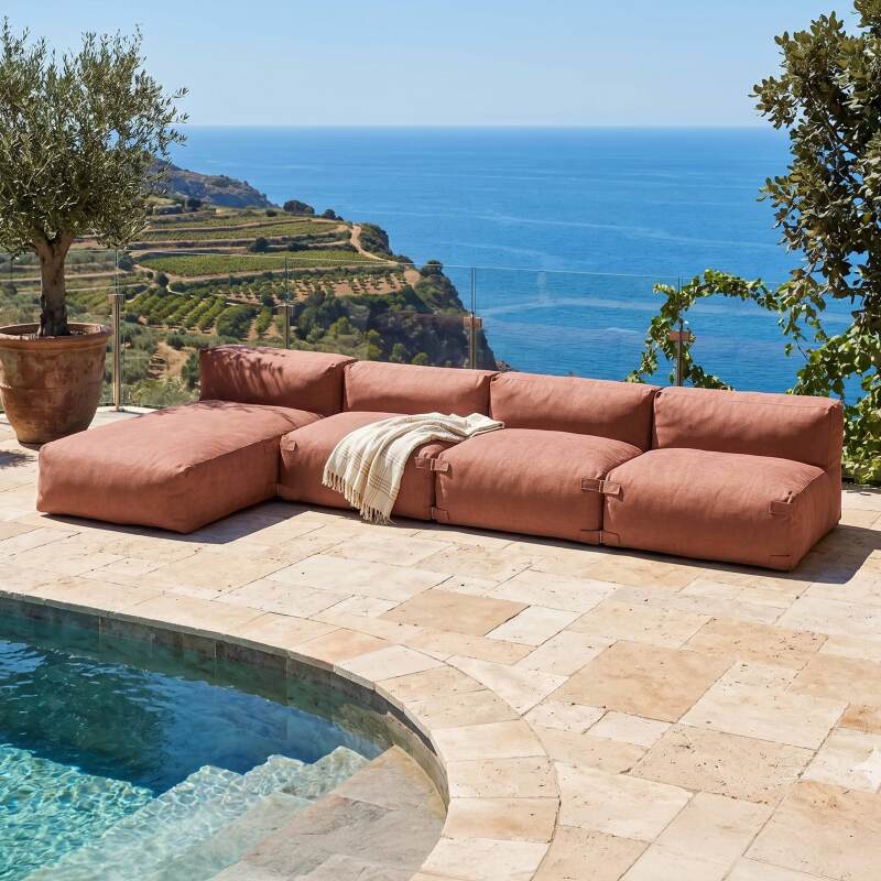 Modulare Gartenmöbel für 4 Personen bestehend aus 3 Sesseln und 1 Chaiselongue (6/8)
